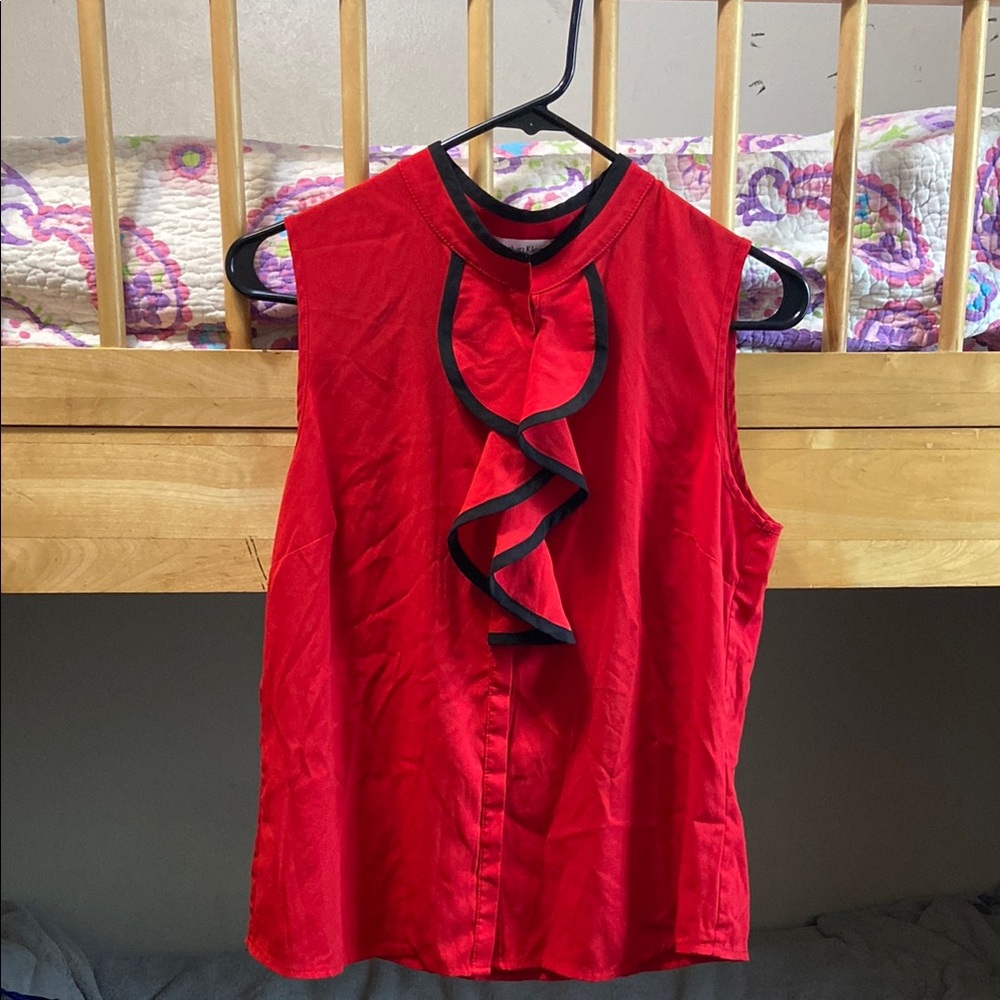 Calvin Klein Red Sleeveless Top with Black Trim